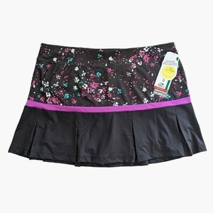 Grand Slam Floral Pleated Skort Tennis Pickleball Golf Black Purple XL NWT